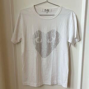 Comme des Garçons PLAY White Heart Face Studded T-Shirt Large